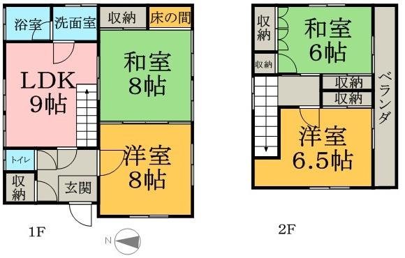 Floor plan. 9.5 million yen, 4LDK, Land area 198.66 sq m , Building area 93.06 sq m