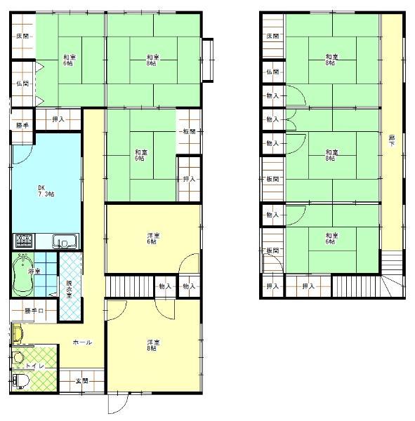 Floor plan. 6,980,000 yen, 8DK, Land area 211.57 sq m , Building area 191.83 sq m