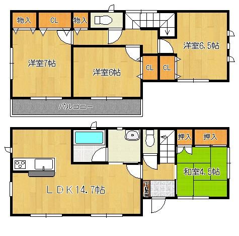 Floor plan. 14.8 million yen, 4LDK, Land area 195.72 sq m , Building area 93.14 sq m