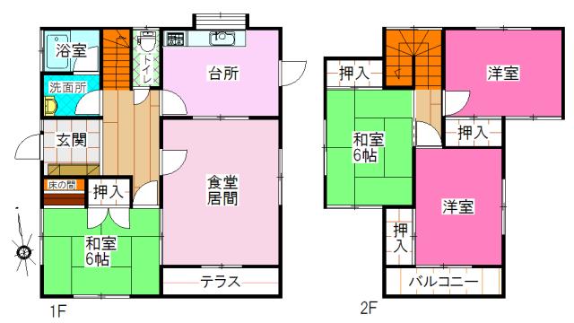 Floor plan. 9.8 million yen, 4LDK, Land area 197.32 sq m , Building area 96.05 sq m