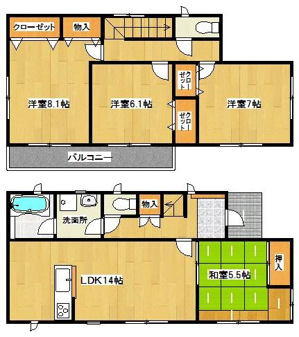 Floor plan. 16.8 million yen, 4LDK, Land area 195.46 sq m , Building area 97.2 sq m Floor