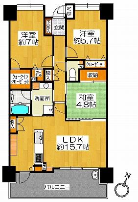 Floor plan. 3LDK, Price 15 million yen, Occupied area 77.08 sq m , Balcony area 13.12 sq m