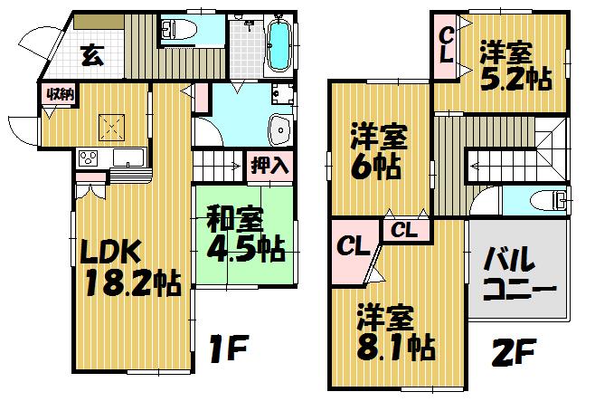 Floor plan. 25,800,000 yen, 4LDK, Land area 211.77 sq m , Building area 104.45 sq m