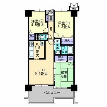 Floor plan. 3LDK, Price 11.9 million yen, Occupied area 63.62 sq m , Balcony area 11.64 sq m