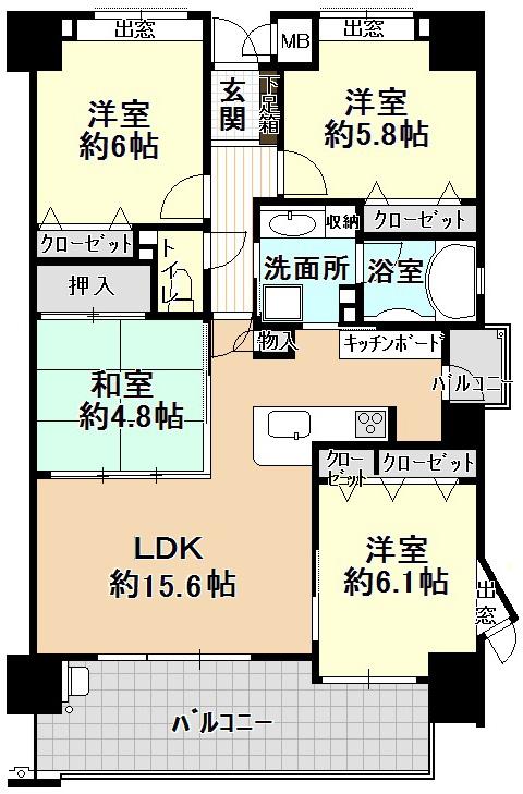 Floor plan. 4LDK, Price 21,800,000 yen, Occupied area 82.79 sq m , Balcony area 14.47 sq m