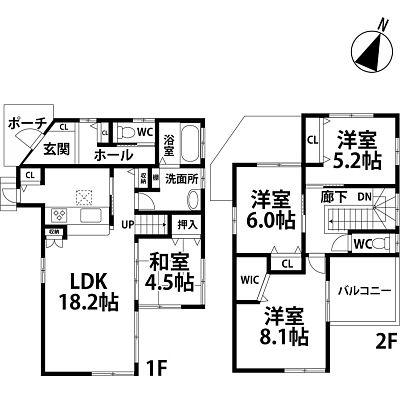 Floor plan. 25,800,000 yen, 4LDK, Land area 211.77 sq m , Building area 104.45 sq m Floor