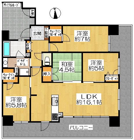 Floor plan. 4LDK, Price 25,800,000 yen, Occupied area 82.56 sq m , Balcony area 32.6 sq m