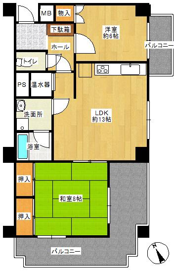 Floor plan. 2LDK, Price 8.5 million yen, Occupied area 61.62 sq m , Balcony area 17.95 sq m