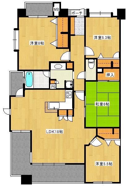Floor plan. 4LDK, Price 23.8 million yen, Occupied area 92.35 sq m , Balcony area 17.99 sq m