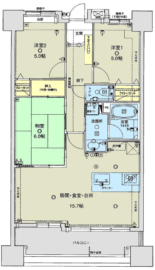 Floor plan. 3LDK, Price 16,900,000 yen, Footprint 70.1 sq m , Balcony area 12.4 sq m