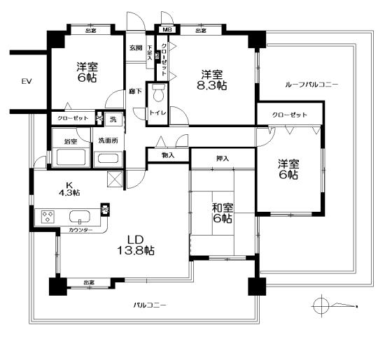Floor plan. 4LDK, Price 19,800,000 yen, Occupied area 99.52 sq m , Balcony area 23.61 sq m