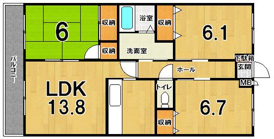 Floor plan. 3LDK, Price 10.5 million yen, Occupied area 70.17 sq m , Balcony area 9.9 sq m