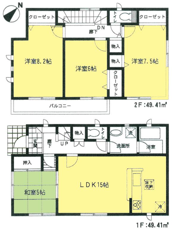 Floor plan. 27,800,000 yen, 4LDK, Land area 192.54 sq m , Building area 98.82 sq m 4LDK