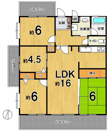 Floor plan. 4LDK, Price 15.8 million yen, Occupied area 83.43 sq m , Balcony area 22.52 sq m