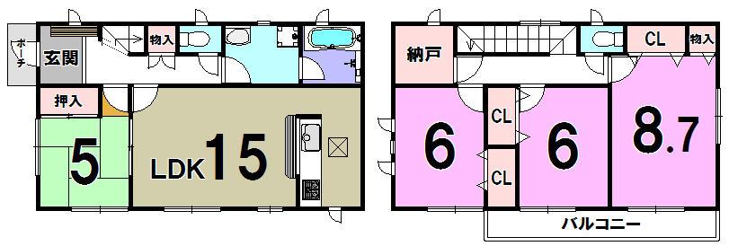Floor plan. 25,800,000 yen, 4LDK+S, Land area 142.07 sq m , Building area 101.85 sq m