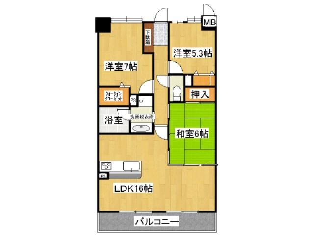 Floor plan. 3LDK, Price 16.5 million yen, Occupied area 74.42 sq m