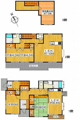 Floor plan. 32,400,000 yen, 4LLDDKK, Land area 207.03 sq m , Building area 125.03 sq m