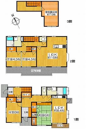 Floor plan. 32,400,000 yen, 4LLDDKK, Land area 207.03 sq m , Building area 125.03 sq m