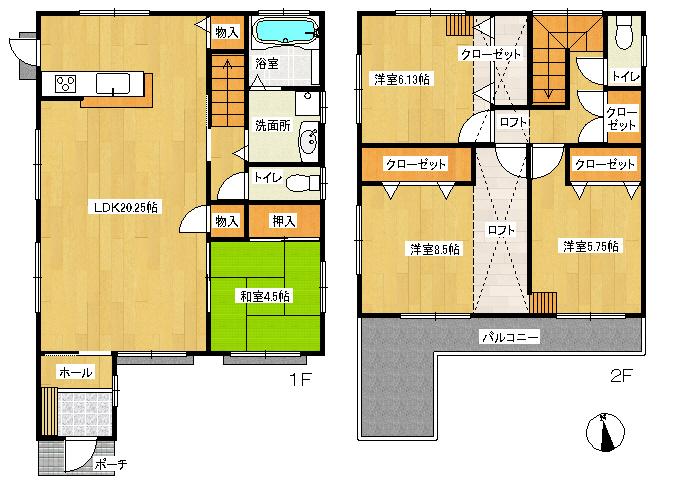 Floor plan. 28.5 million yen, 4LDK, Land area 128.96 sq m , Building area 110.54 sq m
