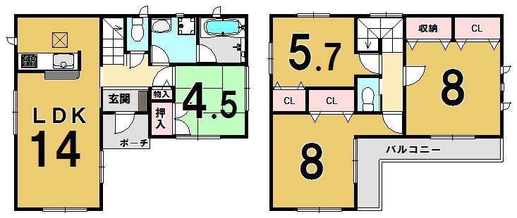 Floor plan. 25,800,000 yen, 4LDK, Land area 120.42 sq m , Building area 92.34 sq m