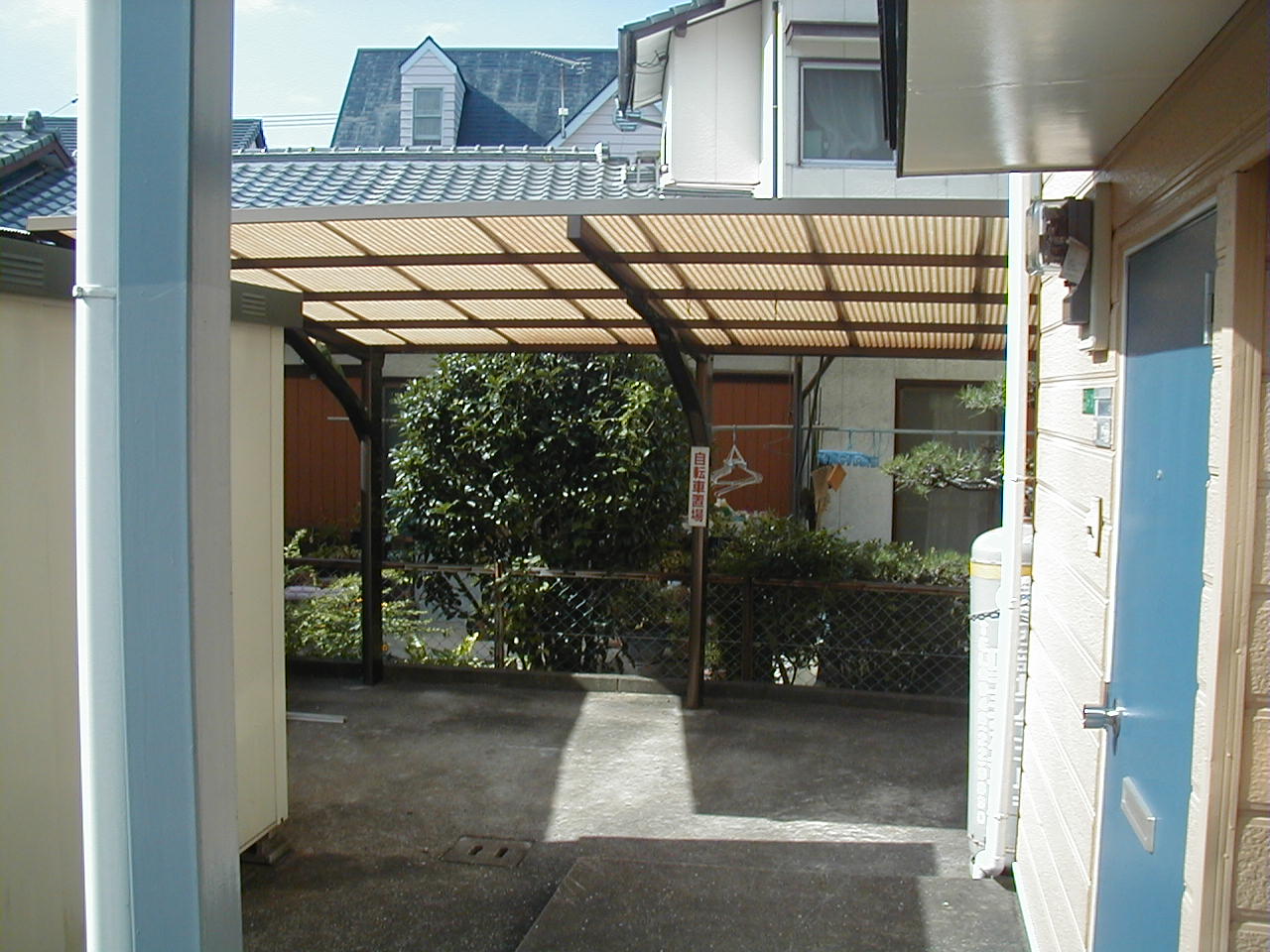 Building appearance. It is a roof with bicycle parking