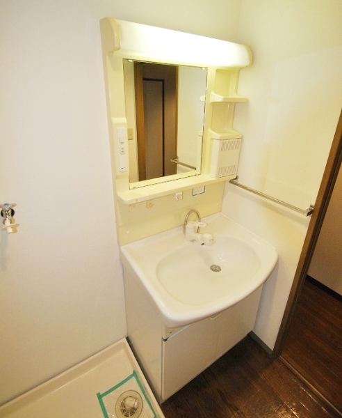 Washroom. Independent wash basin and washing machine inside the room