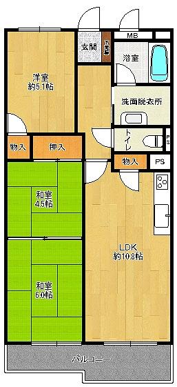 Floor plan. 3LDK, Price 14 million yen, Occupied area 62.16 sq m , Balcony area 6.69 sq m