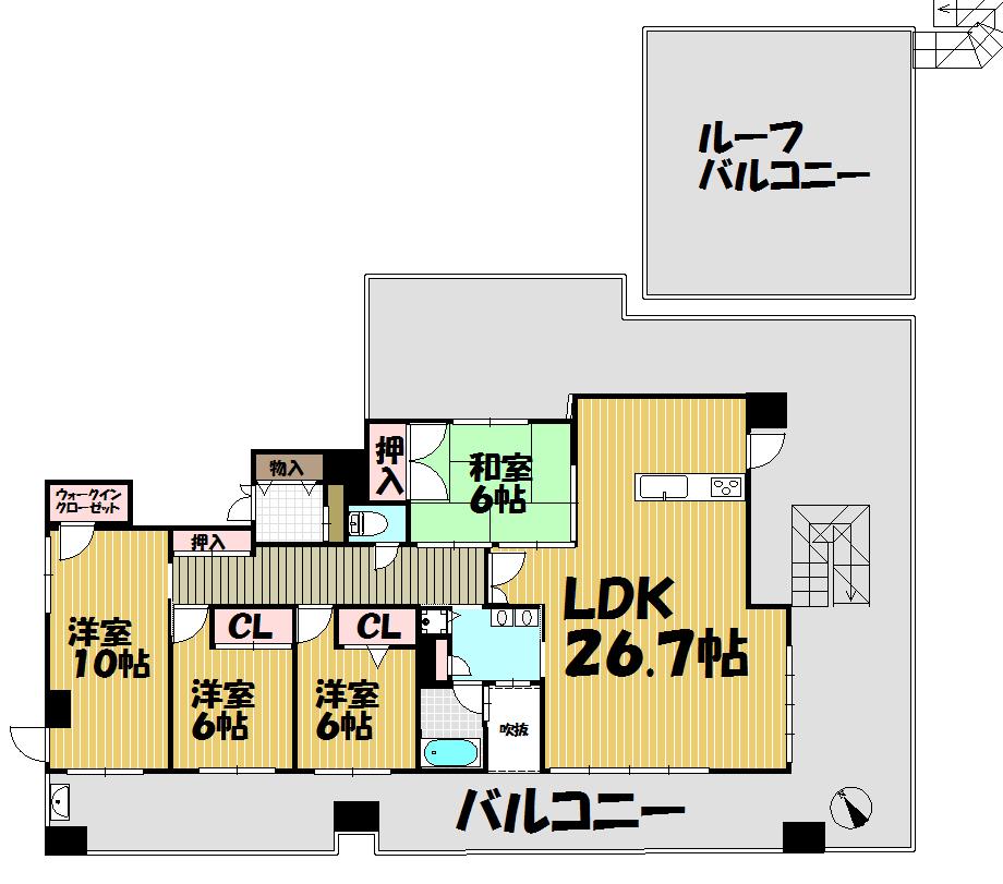 Floor plan. 4LDK, Price 47,800,000 yen, The area occupied 125.6 sq m , Balcony area 143.65 sq m