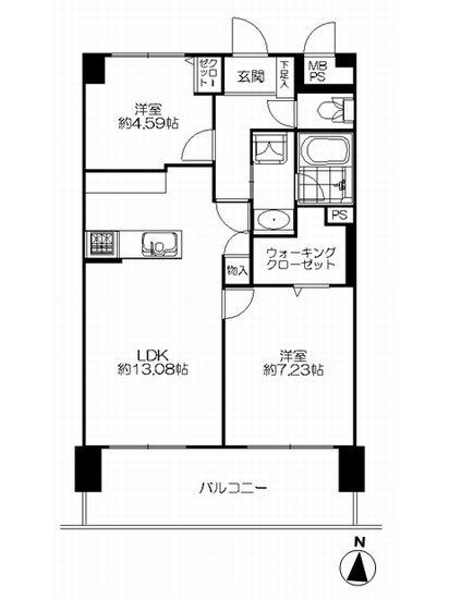 Floor plan. 2LDK, Price 17.5 million yen, Footprint 56.7 sq m , Balcony area 9.76 sq m