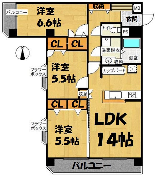 Floor plan. 3LDK, Price 16.8 million yen, Occupied area 70.47 sq m , Balcony area 9.39 sq m