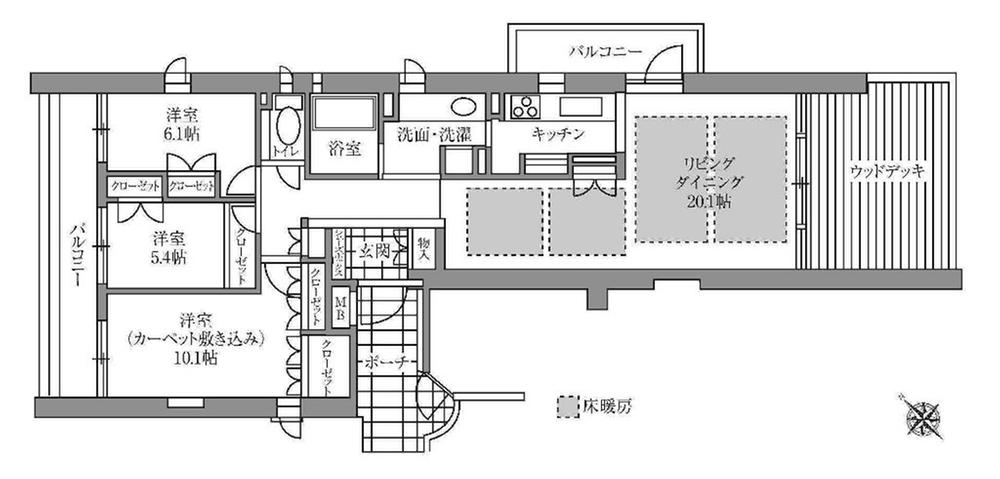 Floor plan. 3LDK, Price 53,600,000 yen, Footprint 105.68 sq m , Balcony area 32.19 sq m site (July 2013) Shooting