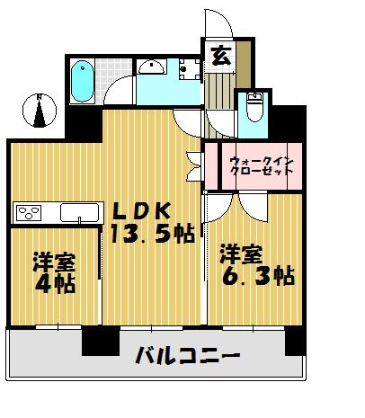 Floor plan. 2LDK, Price 32 million yen, Occupied area 54.55 sq m , Balcony area 13.06 sq m