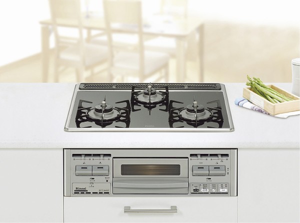 Kitchen.  [Glass with sensor top gas stove] Peace of mind at a temperature sensor mounted on the whole burner. Prevent spillage of intrusion boiled in shield packing equipment, Also easy to clean (same specifications)