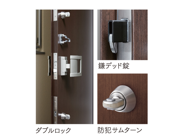 Security.  [Push-pull front door with double lock] Double locking subjected to keyhole 2 places, Improve crime prevention. Since the push-pull handle has excellent easy to open usability. Also, It has adopted a sickle dead bolt lock and security thumb to prevent the prying of the door. (Same specifications)