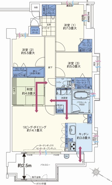 Other.  ■ G type 4LDK Occupied area / 92.95 sq m (trunk room including area 0.70 sq m) balcony area / 13.27 sq m  Outdoor unit yard area / 1.48 sq m