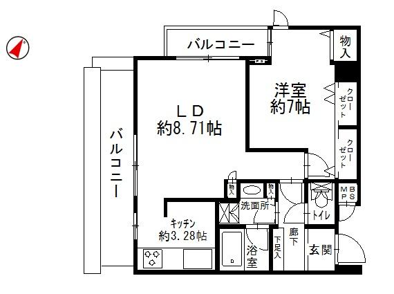 Floor plan. 1LDK, Price 14.9 million yen, Occupied area 47.76 sq m , Balcony area 12.99 sq m