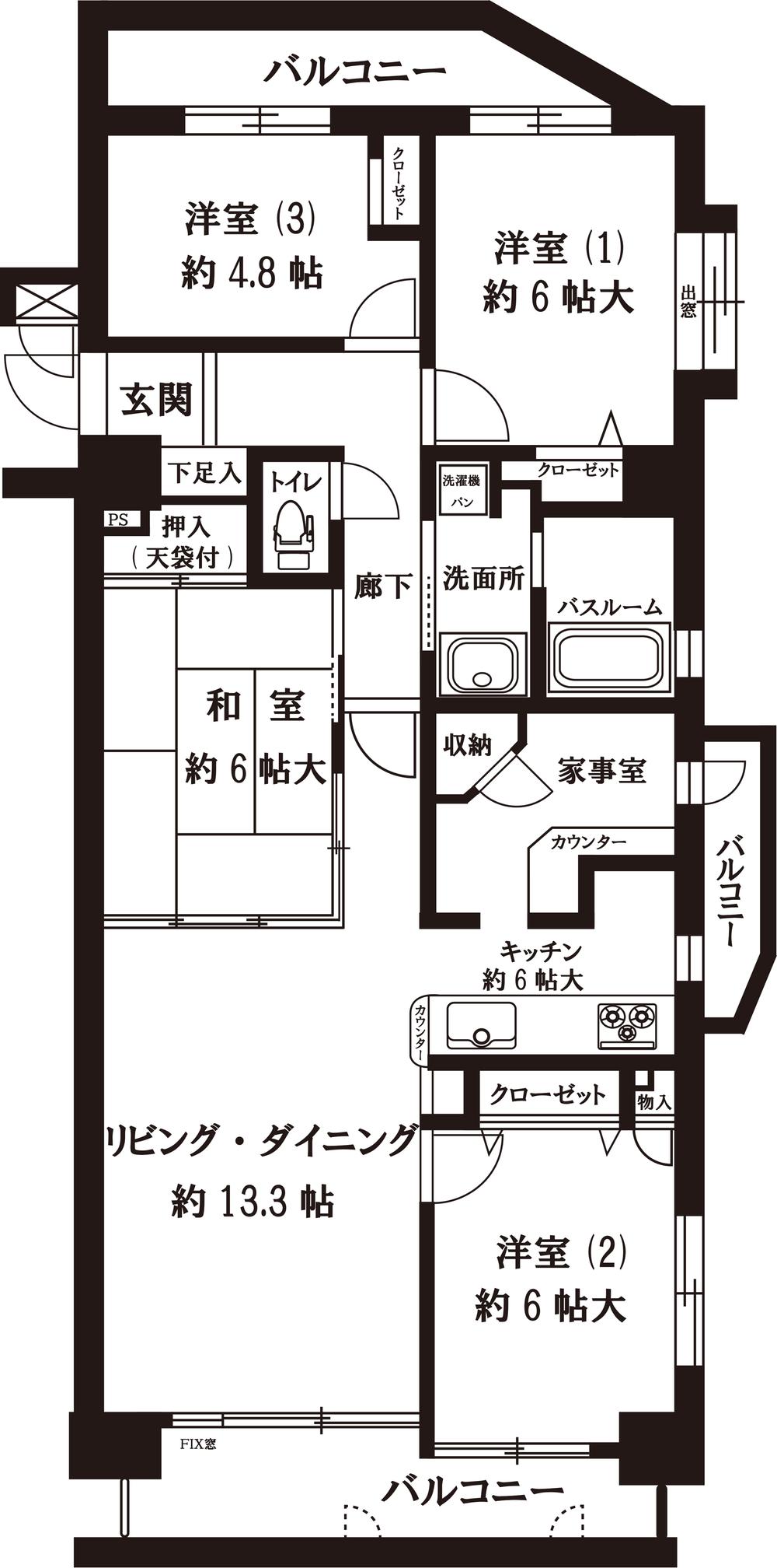 Floor plan. 4LDK, Price 32,300,000 yen, Occupied area 90.11 sq m , Balcony area 15.55 sq m indoor floor plan