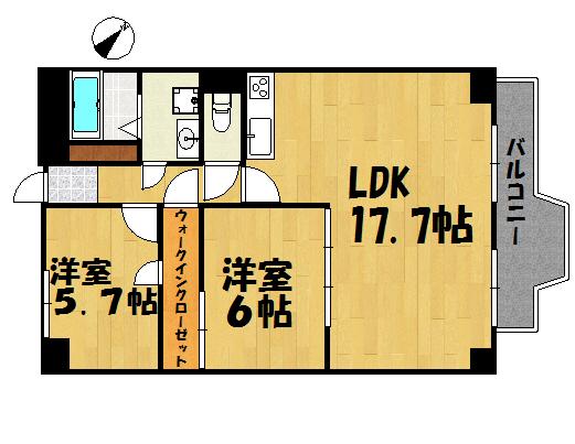 Floor plan. 2LDK, Price 14.2 million yen, Occupied area 65.88 sq m , Balcony area 7.62 sq m