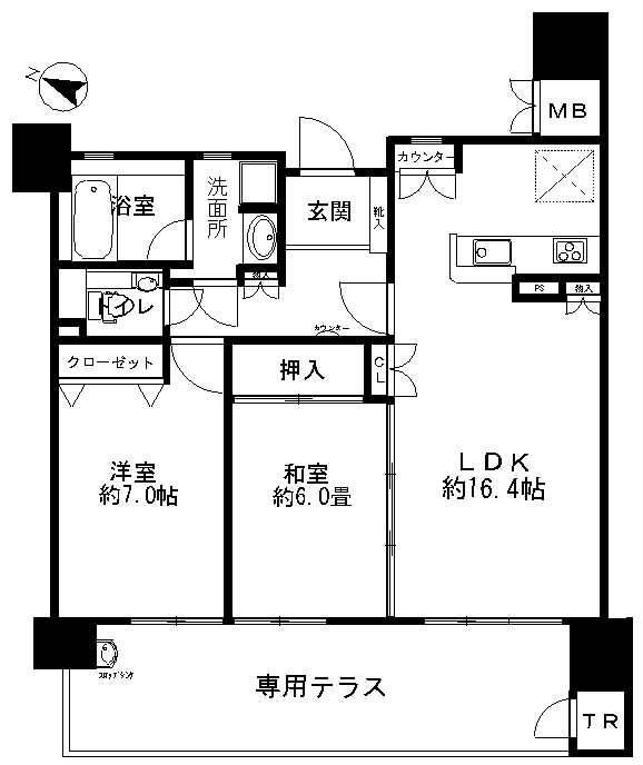 Floor plan. 2LDK, Price 29.5 million yen, Occupied area 70.04 sq m , Balcony area 55.17 sq m