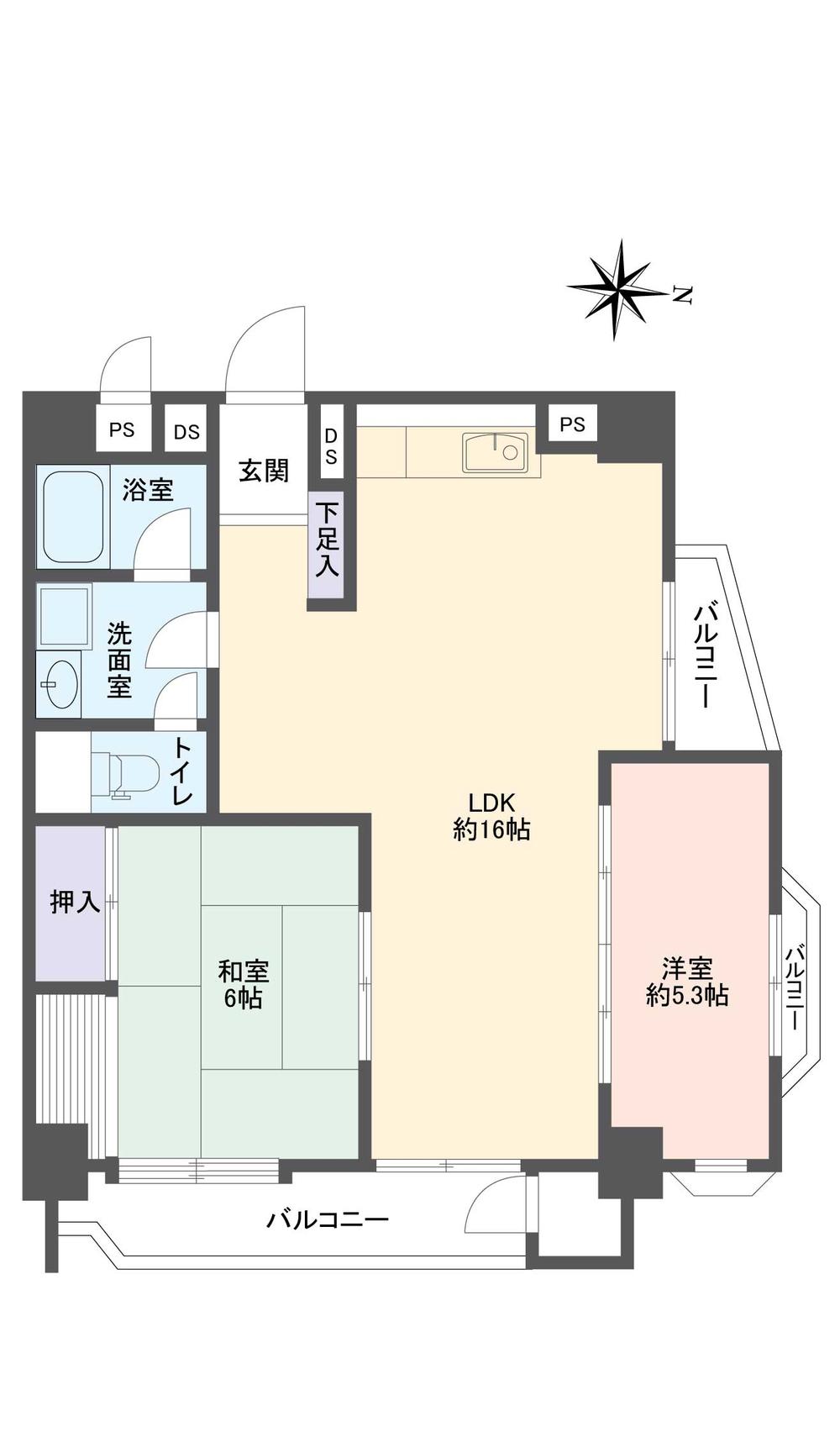 Floor plan. 2LDK, Price 11.8 million yen, Occupied area 65.19 sq m , Balcony area 9.52 sq m