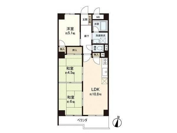Floor plan. 3LDK, Price 13.8 million yen, Occupied area 62.16 sq m ese-style balcony area 6.69 sq m 2 between the More is useful. It will be the breadth of the 10.5 tatami.