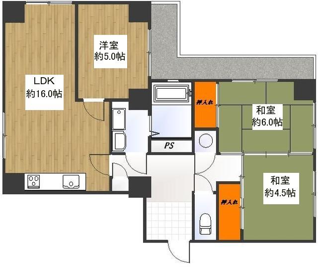 Floor plan. 3LDK, Price 16.5 million yen, Occupied area 74.94 sq m , Balcony area 10.22 sq m