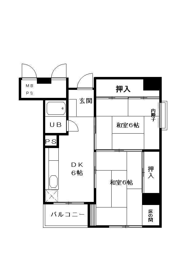 Floor plan. 2DK, Price 6.8 million yen, Occupied area 42.61 sq m , Balcony area 2.88 sq m