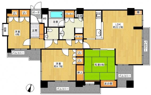 Floor plan. 3LDK, Price 47,500,000 yen, Footprint 115.18 sq m , Balcony area 21.7 sq m 100 square meters more than, 3 face lighting
