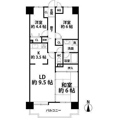 Floor plan. 3LDK, Price 11.8 million yen, Footprint 63.1 sq m , Balcony area 10.5 sq m Floor