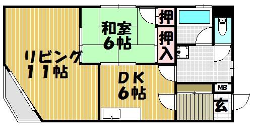 Floor plan. 2LDK, Price 9.8 million yen, Occupied area 50.57 sq m , Balcony area 4.22 sq m