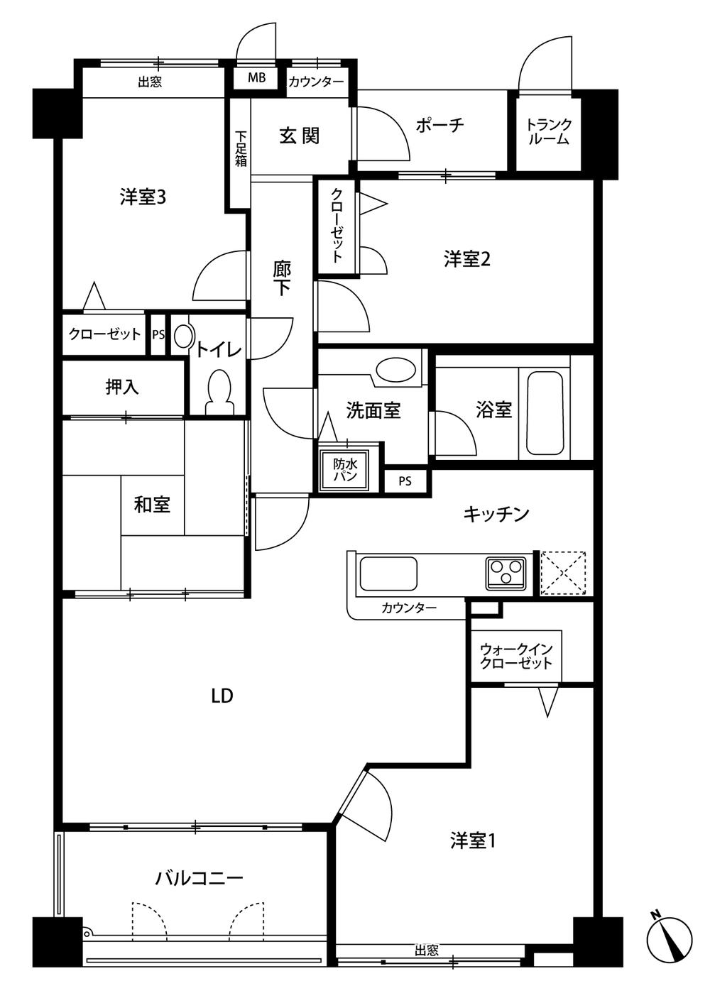 Floor plan. 4LDK, Price 20 million yen, Footprint 95 sq m , Balcony area 7.7 sq m