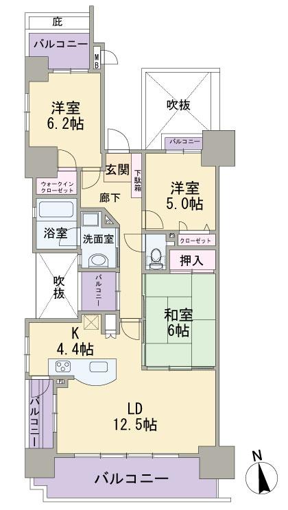 Floor plan. 3LDK, Price 28.8 million yen, Occupied area 76.67 sq m , Balcony area 22.41 sq m