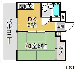 Floor plan. 1DK, Price 6 million yen, Occupied area 24.09 sq m , Balcony area 7.56 sq m