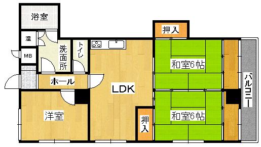 Floor plan. 3LDK, Price 9.8 million yen, Occupied area 69.42 sq m , Balcony area 12 sq m